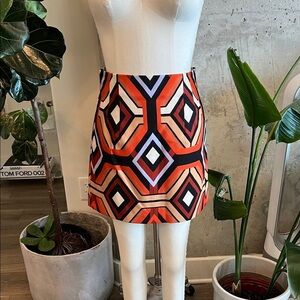 Zara Orange and Black Geometric Pencil Skirt